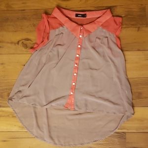 Sheer Colorblock Button Up Blouse